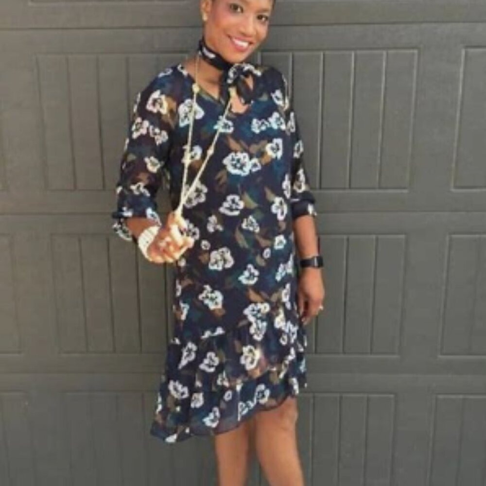 CAbi Pirouette Floral Semi-Sheer Long Sleeve Tiered Dress Style 3460, Size Small - Picture 4 of 14